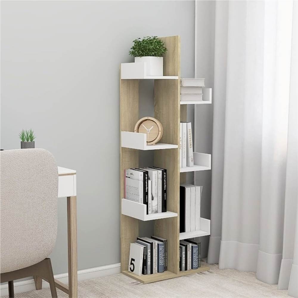 

Book Cabinet White and Sonoma Oak 48x25.5x140 cm Chipboard