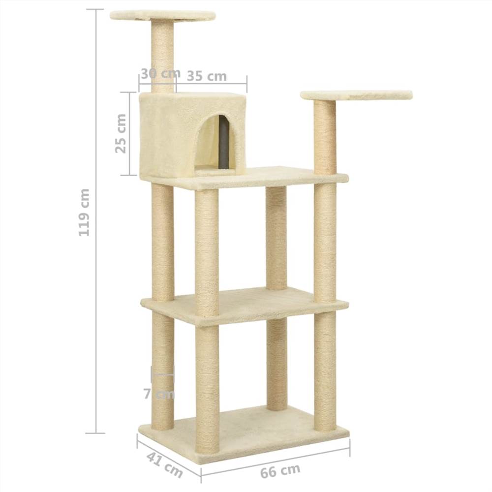 Cat Tree with Sisal Scratching Posts Cream 119 cm