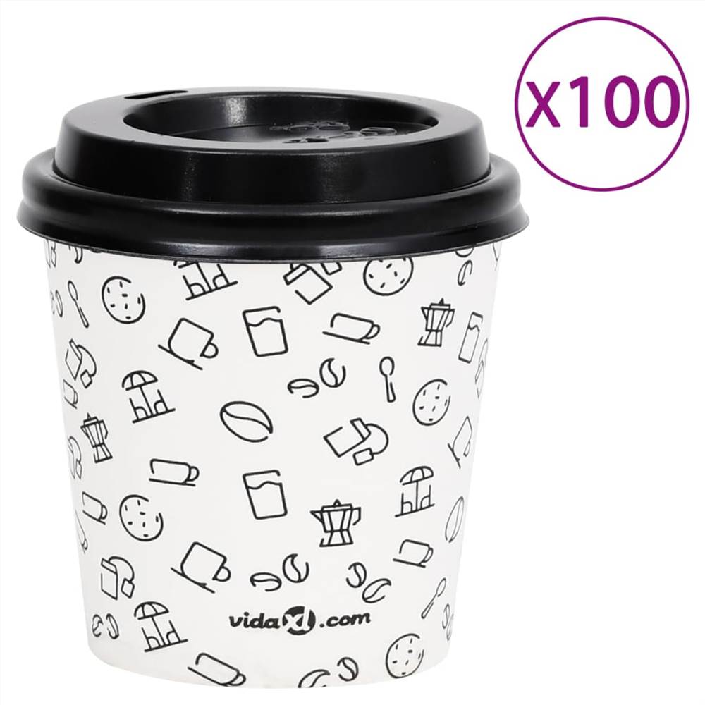 Coffee Paper Cups with Lids 120 ml 100 pcs White and Black