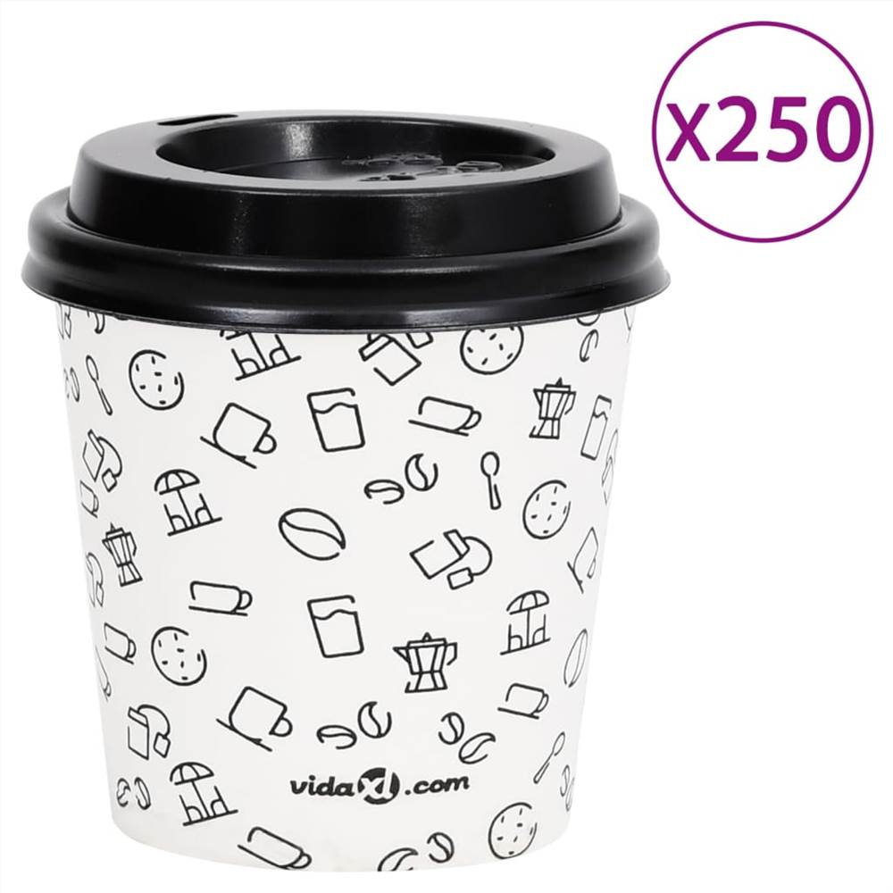 Coffee Paper Cups with Lids 120 ml 250 pcs White and Black