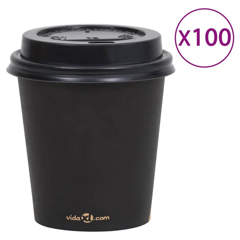 

Coffee Paper Cups with Lids 200 ml 100 pcs Black