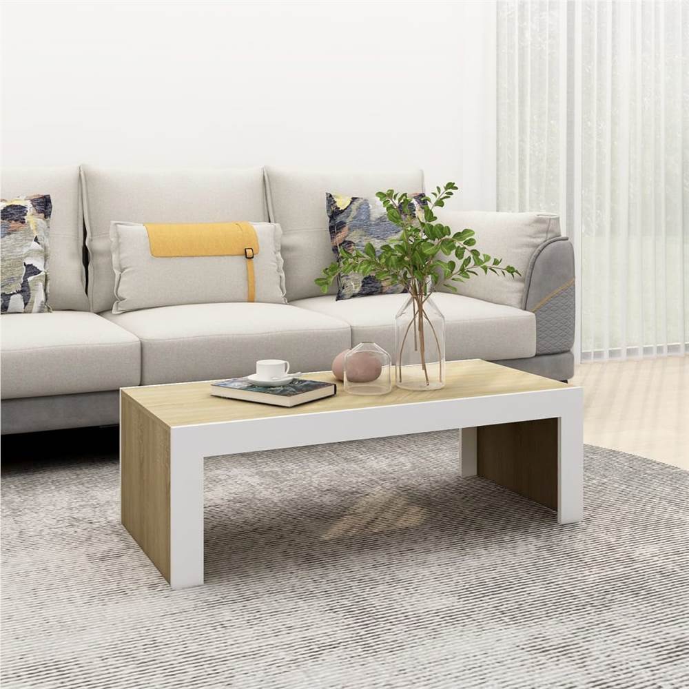 

Coffee Table White and Sonoma Oak 110x50x35 cm Chipboard