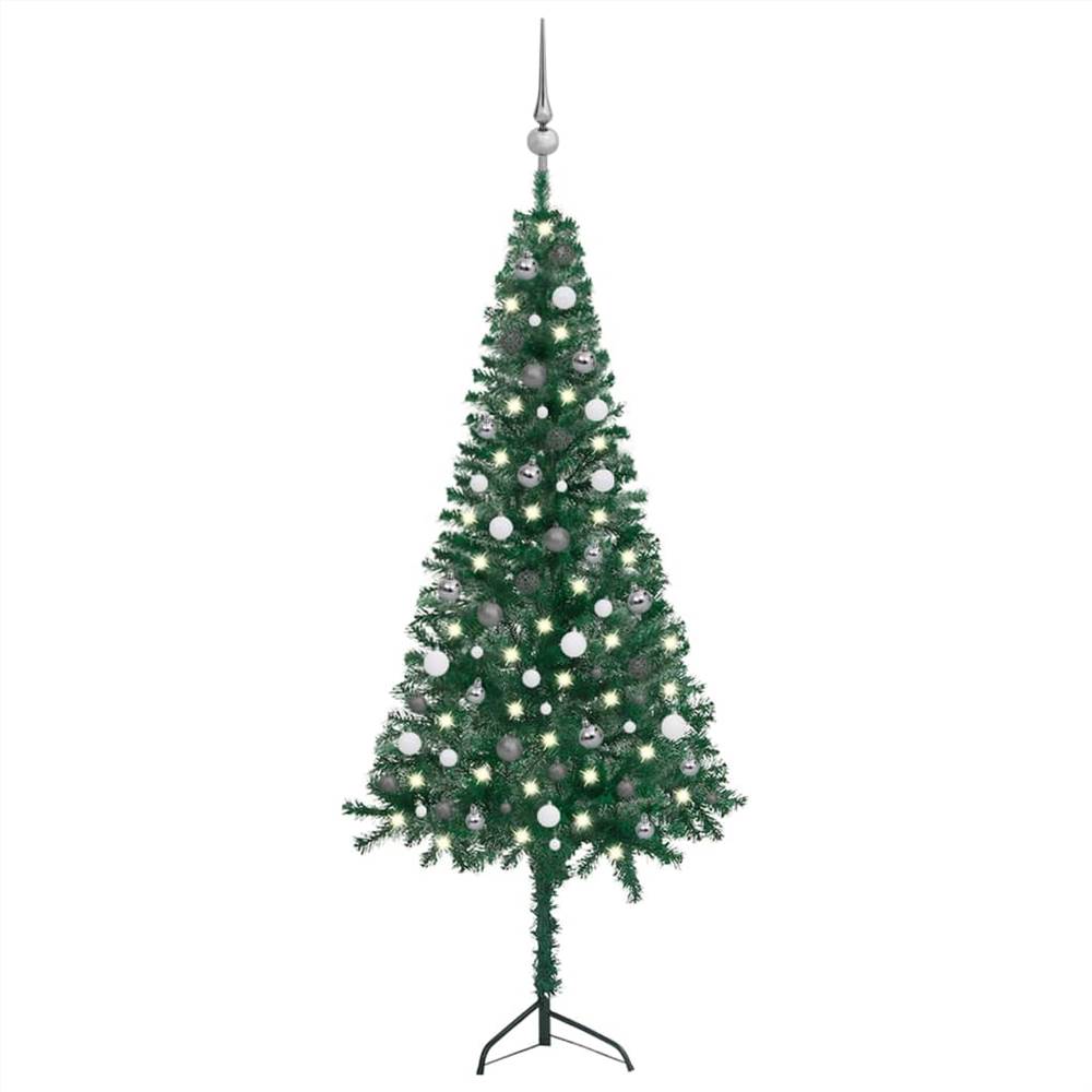 

Corner Artificial Christmas Tree LEDs&Ball Set Green 210 cm PVC