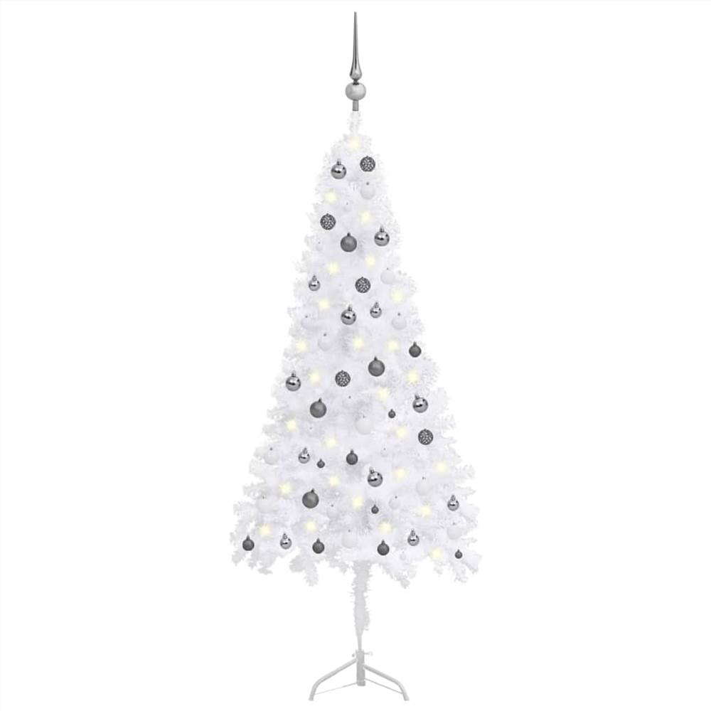 

Corner Artificial Christmas Tree LEDs&Ball Set White 210 cm PVC
