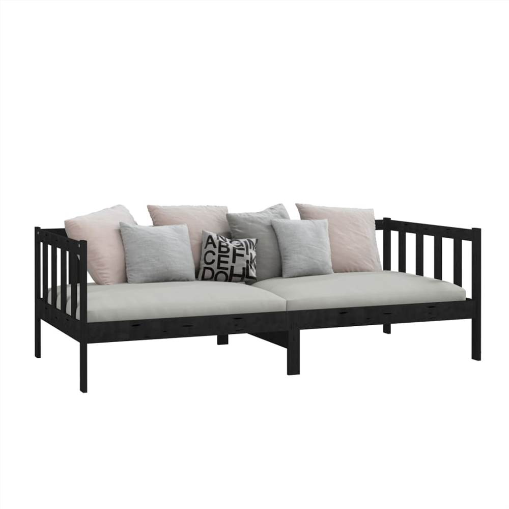 Day Bed Black Solid Pinewood 90x200 cm