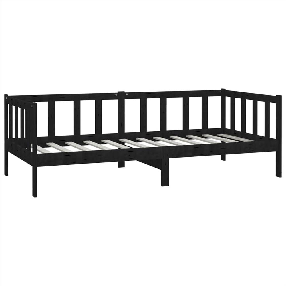 Day Bed Black Solid Pinewood 90x200 cm