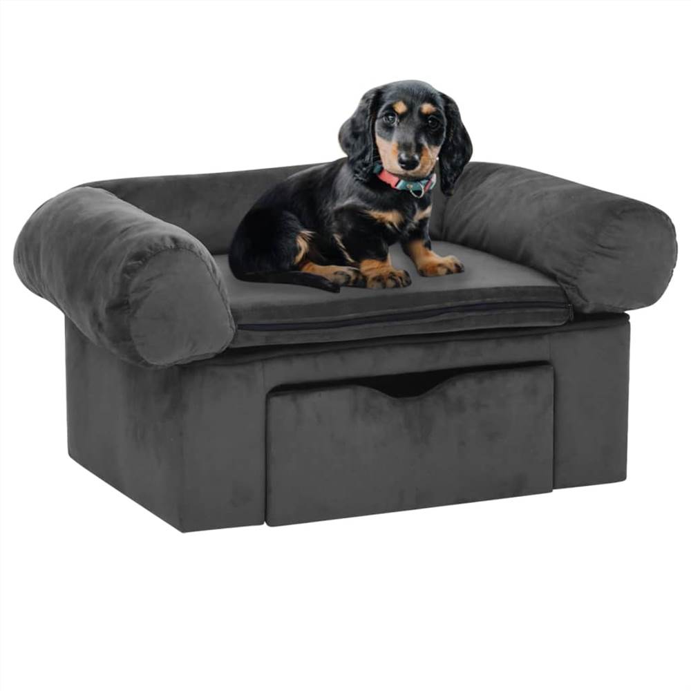 Dog Sofa with Drawer Dark Grey 75x50x38 cm Plush