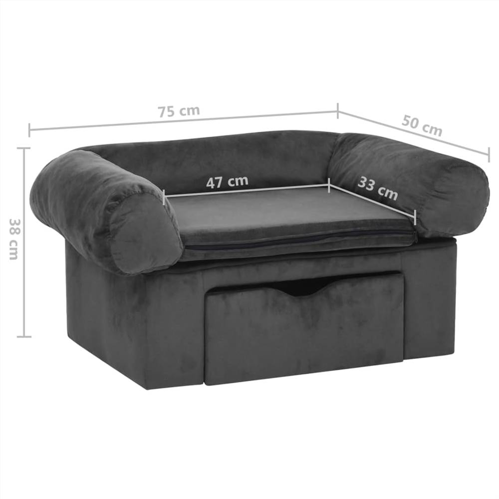 Dog Sofa with Drawer Dark Grey 75x50x38 cm Plush