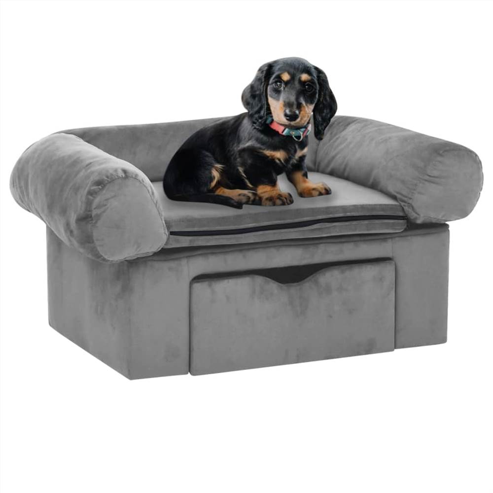 Dog Sofa with Drawer Grey 75x50x38 cm Plush