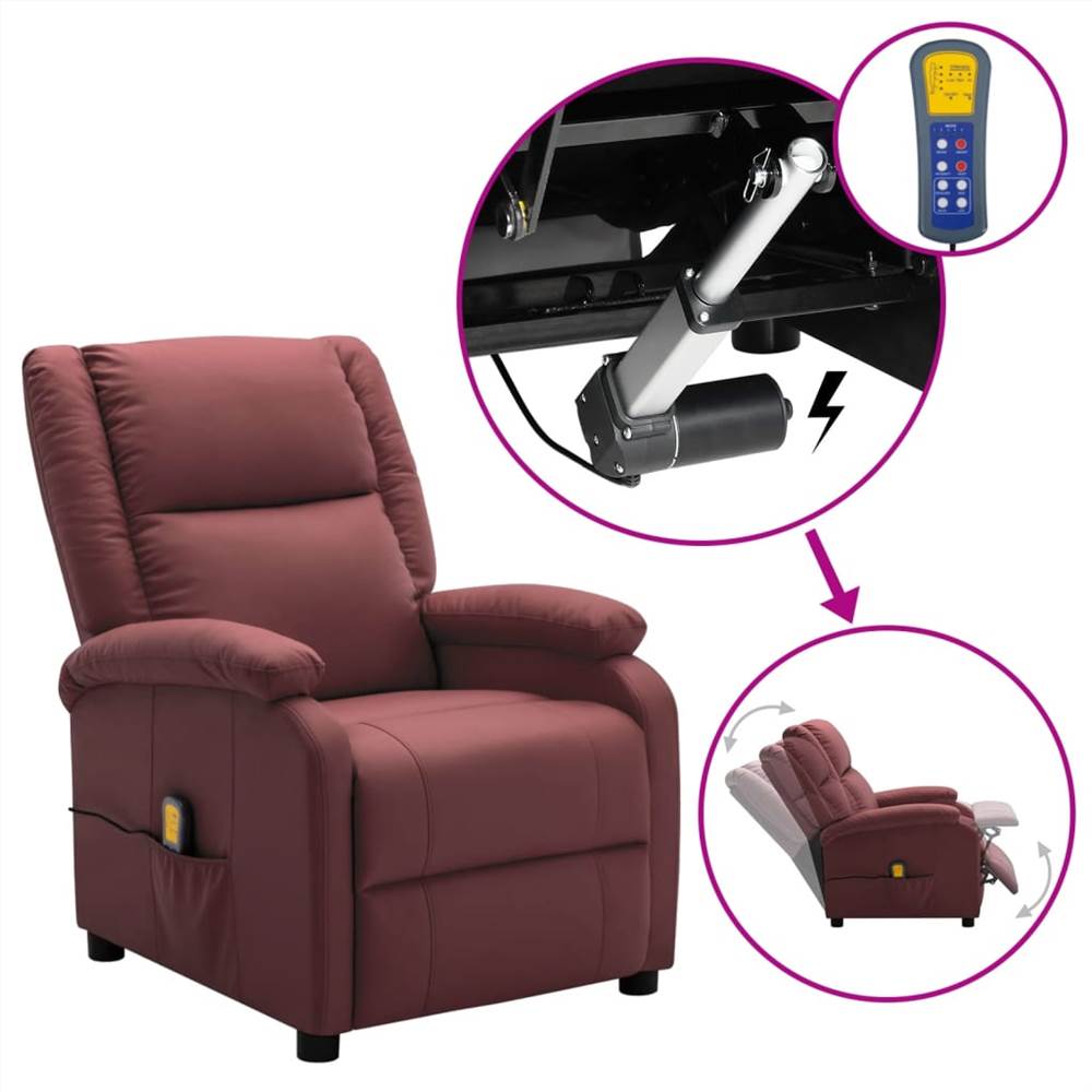 

Electric Massage Recliner Wine Red Faux Leather