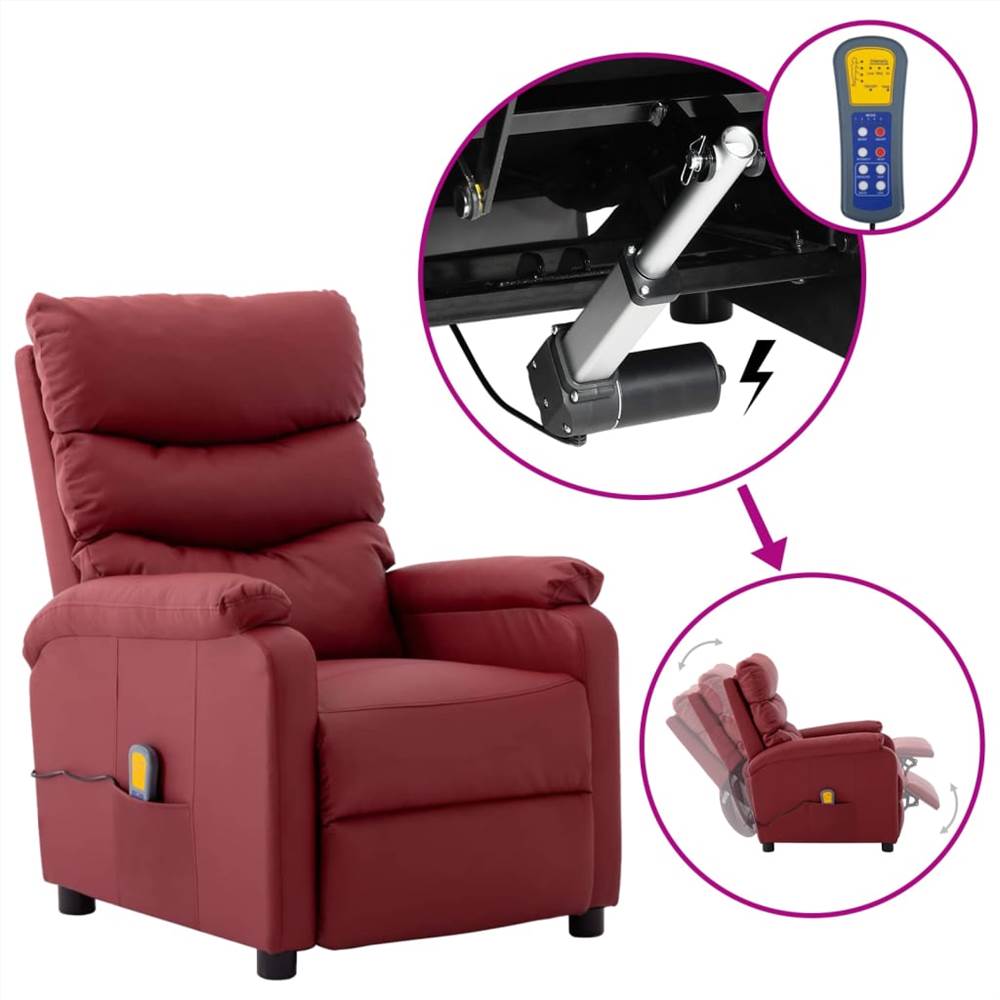 

Electric Massage Reclining Chair Wine Red Faux Leather