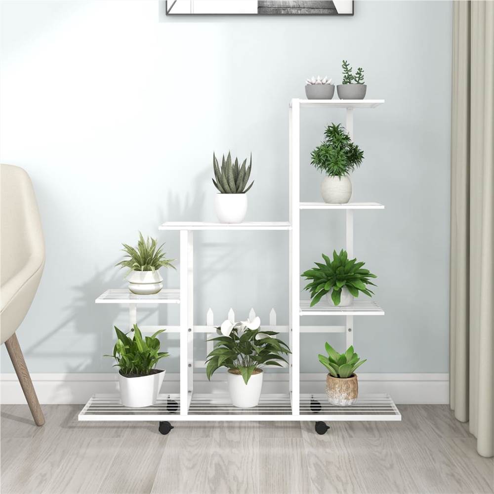 Flower Stand with Wheel 94.5x25x92.5 cm White Metal