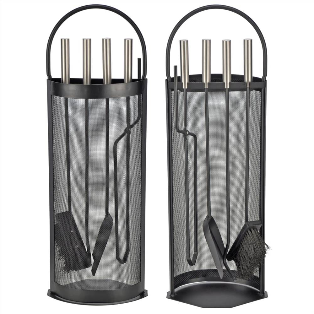 HI Fireplace Tool Set 5 pcs Black 23x14.8x66 cm