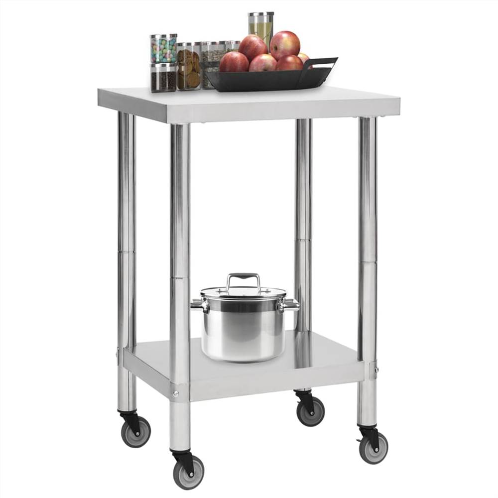 Kitchen Work Table with Wheels 60x60x85 cm Stainless Steel