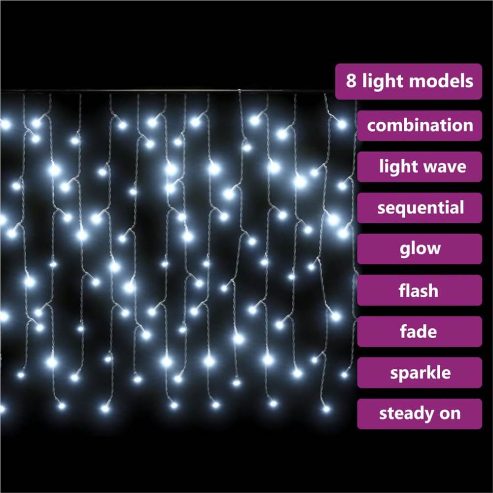 LED Curtain Icicle Lights 10m 400 LED Cold White 8 Function