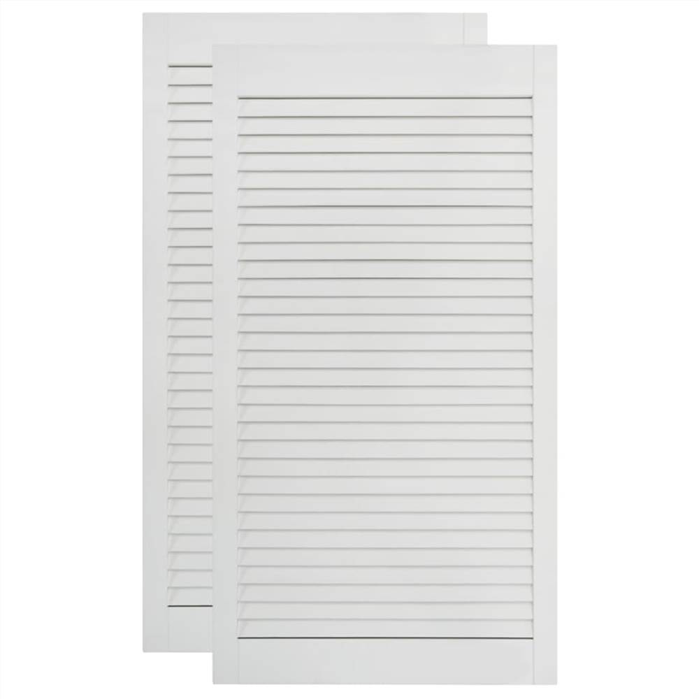 Louvred Doors 2 pcs Solid Pine Wood White 99.3x39.4cm