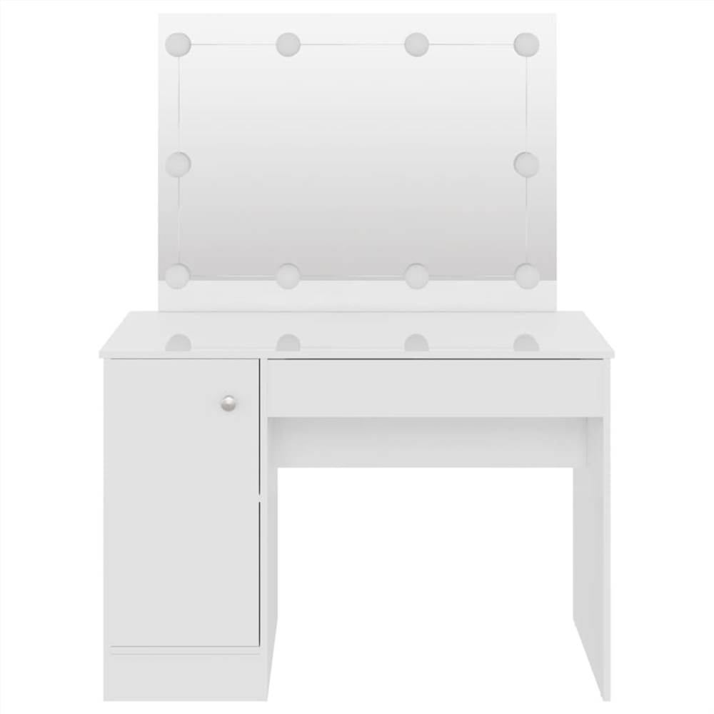 Makeup Table with LED Lights 110x55x145 cm MDF Shining White