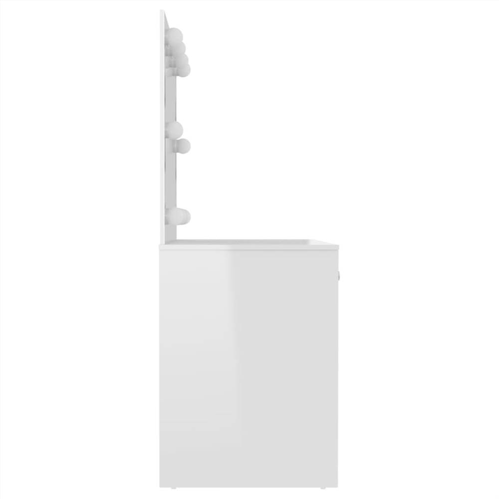 Makeup Table with LED Lights 110x55x145 cm MDF Shining White