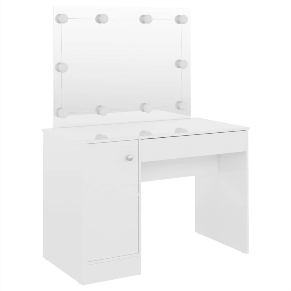 Makeup Table with LED Lights 110x55x145 cm MDF Shining White