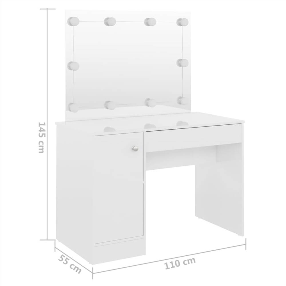 Makeup Table with LED Lights 110x55x145 cm MDF Shining White