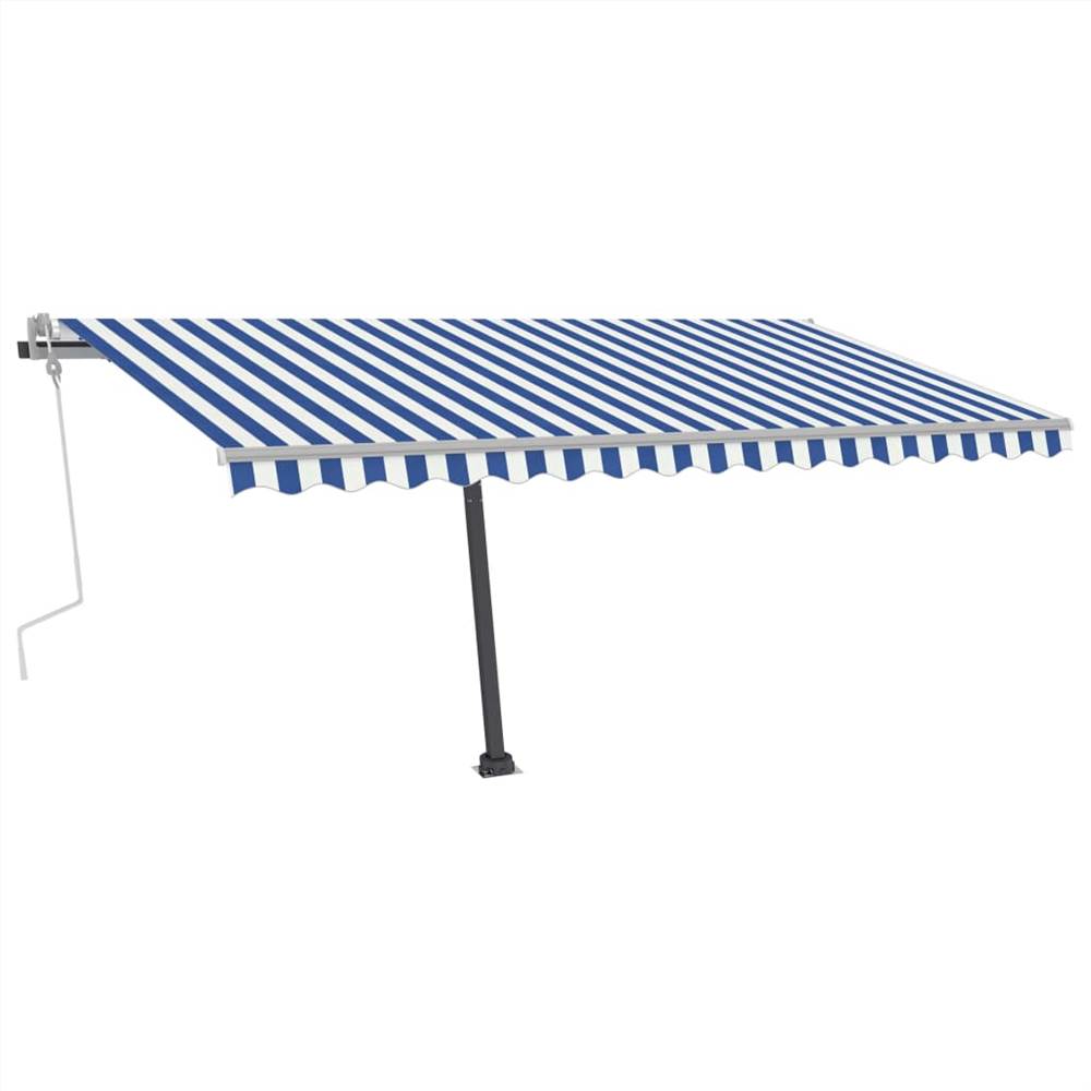 Manual Retractable Awning with LED 400x350 cm Blue and White