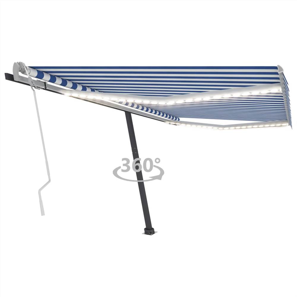 Manual Retractable Awning with LED 450x300 cm Blue and White