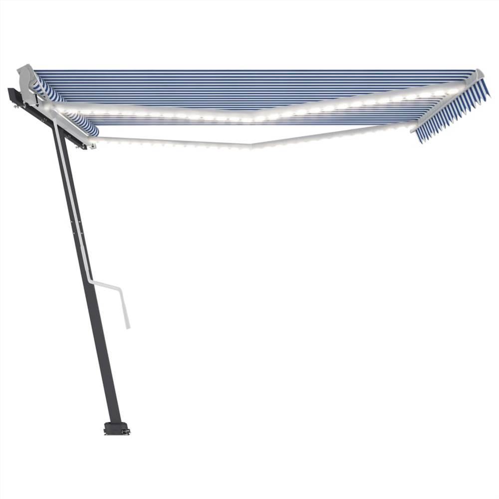 Manual Retractable Awning with LED 450x300 cm Blue and White