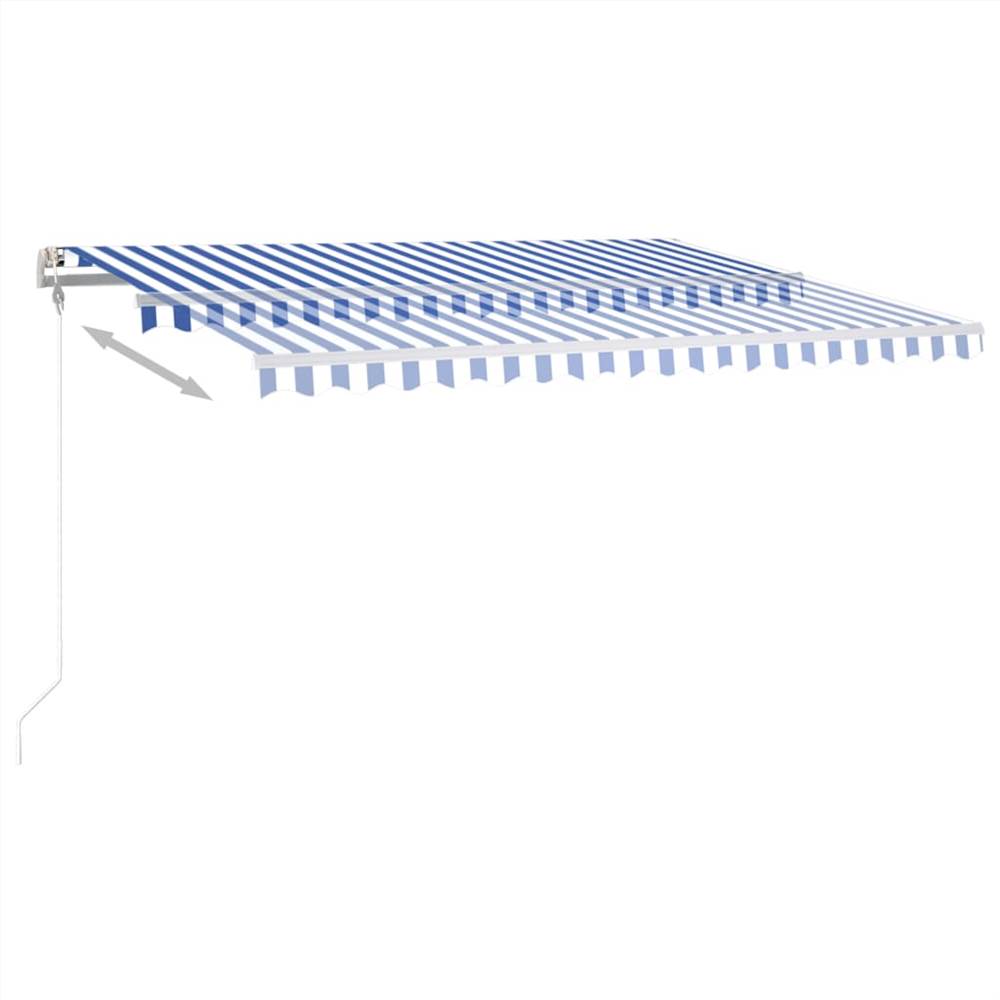 Manual Retractable Awning with LED 450x300 cm Blue and White