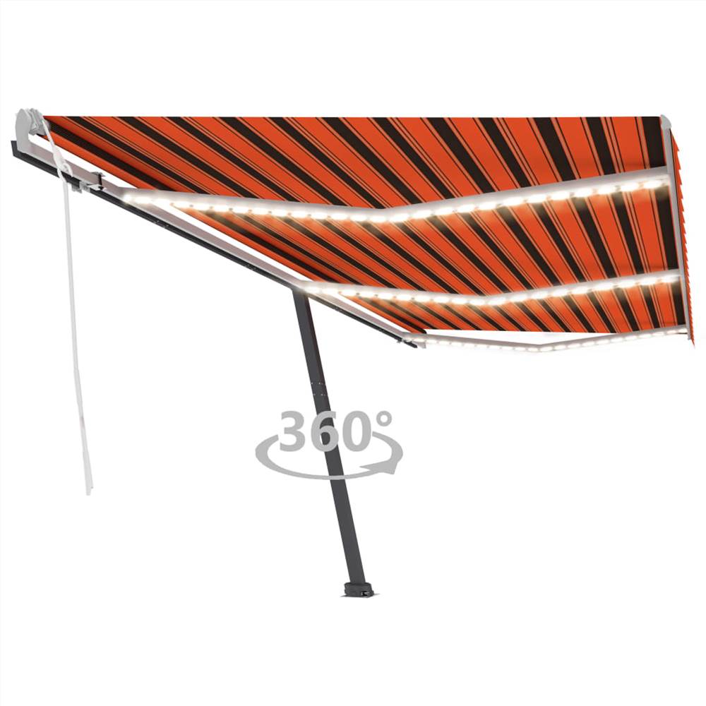 

Manual Retractable Awning with LED 600x300 cm Orange and Brown