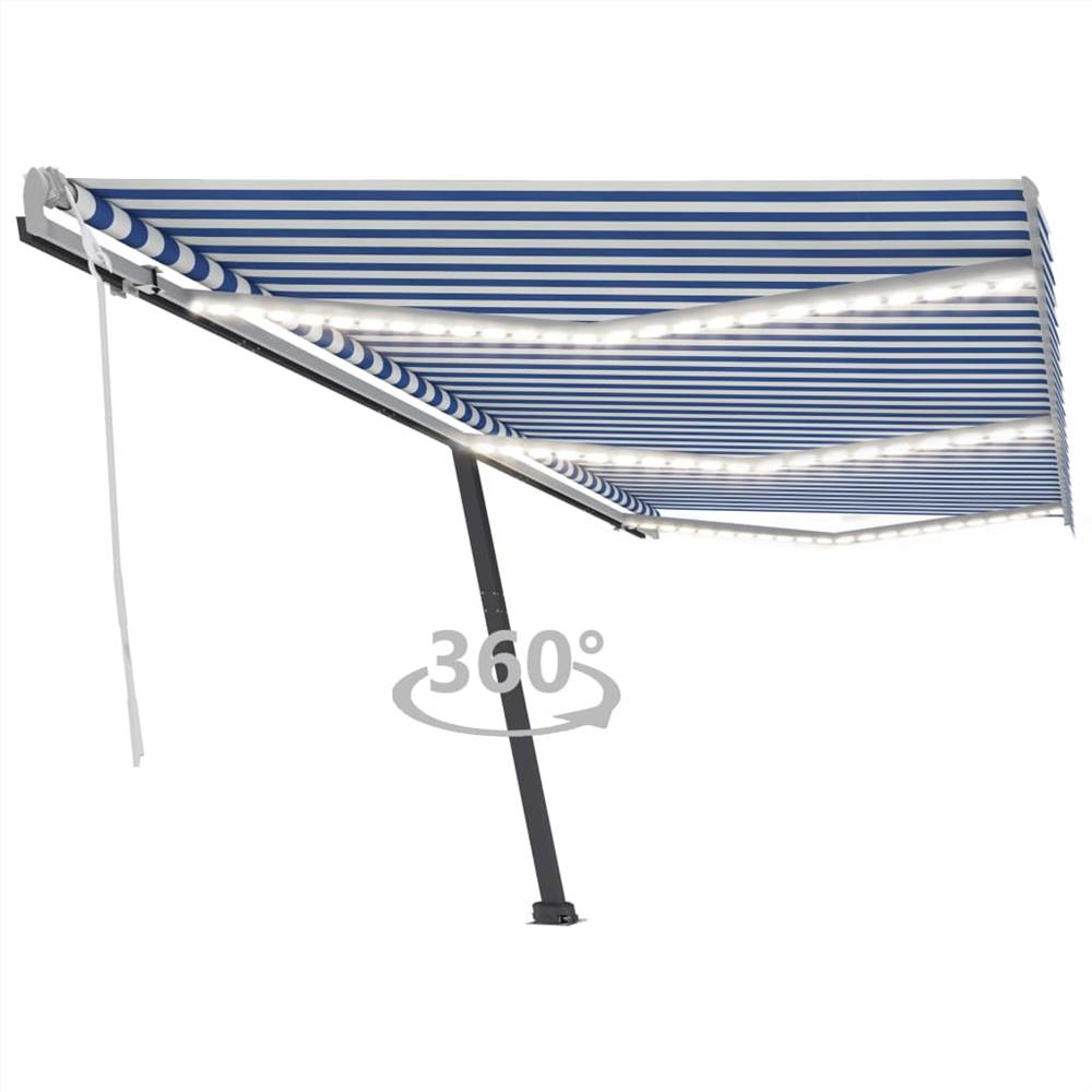 Manual Retractable Awning with LED 600x350 cm Blue and White
