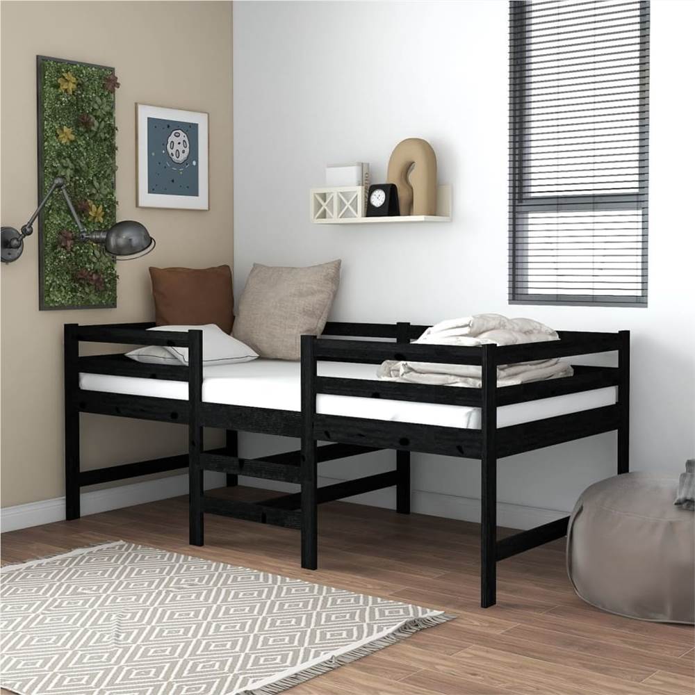 

Mid-high Bed Black Solid Pinewood 90x200 cm