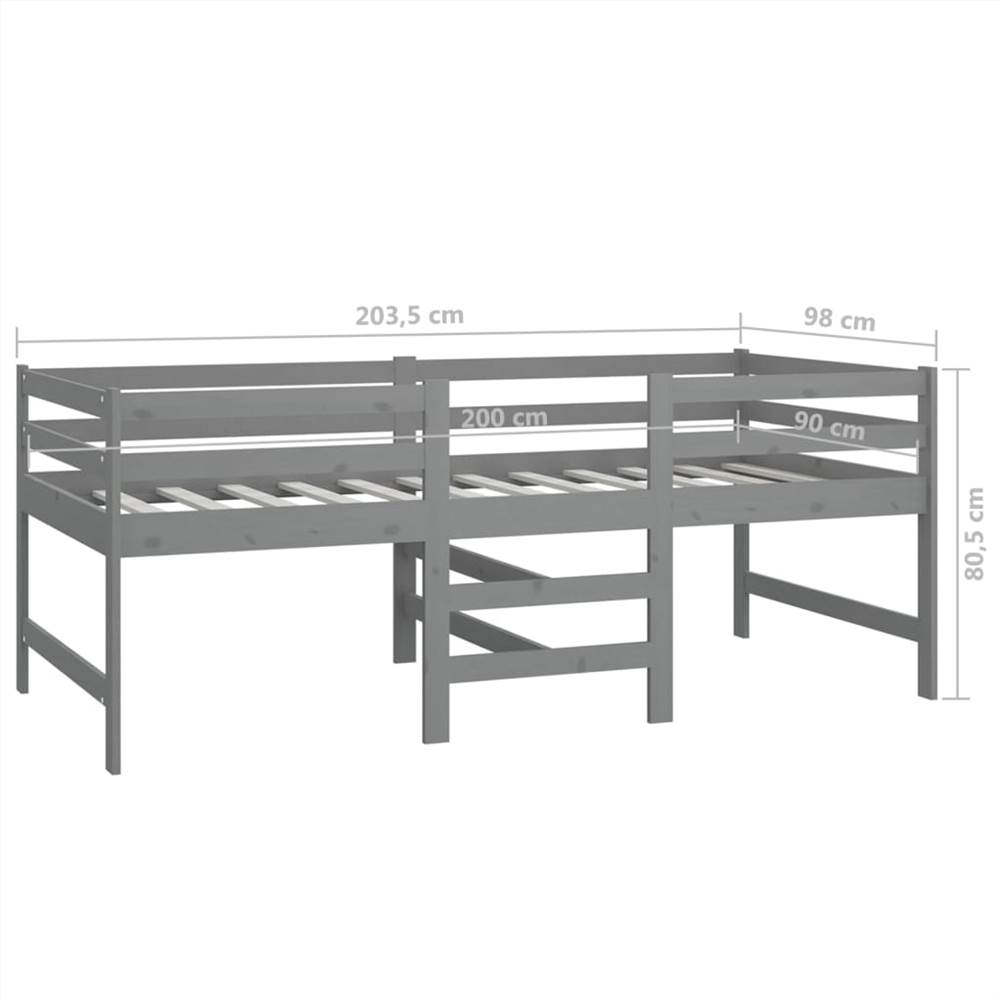 Mid-high Bed Grey Solid Pinewood 90x200 cm