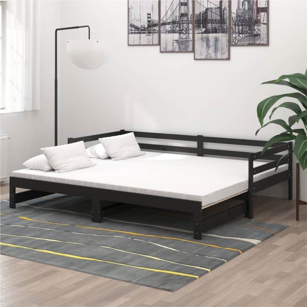 

Pull-out Day Bed Black Solid Pinewood 2x