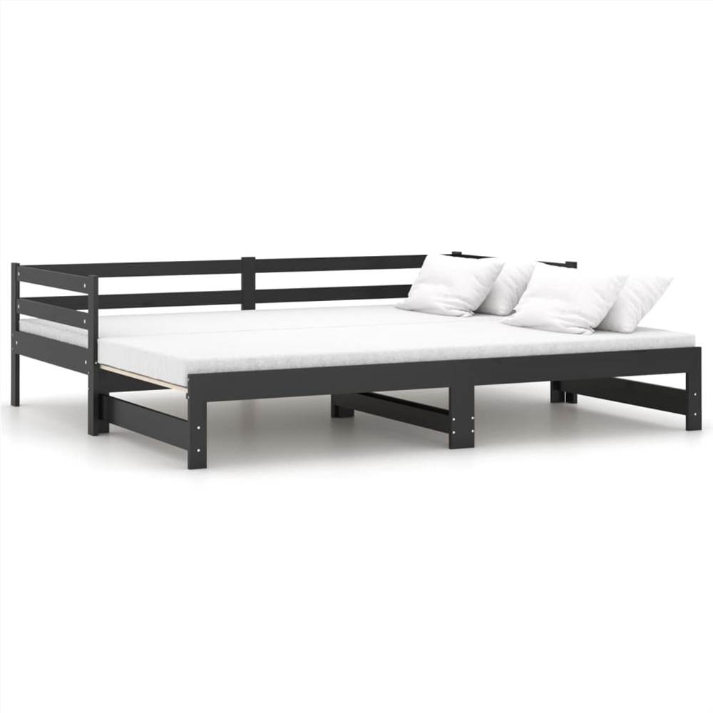 Pull-out Day Bed Black Solid Pinewood 2x