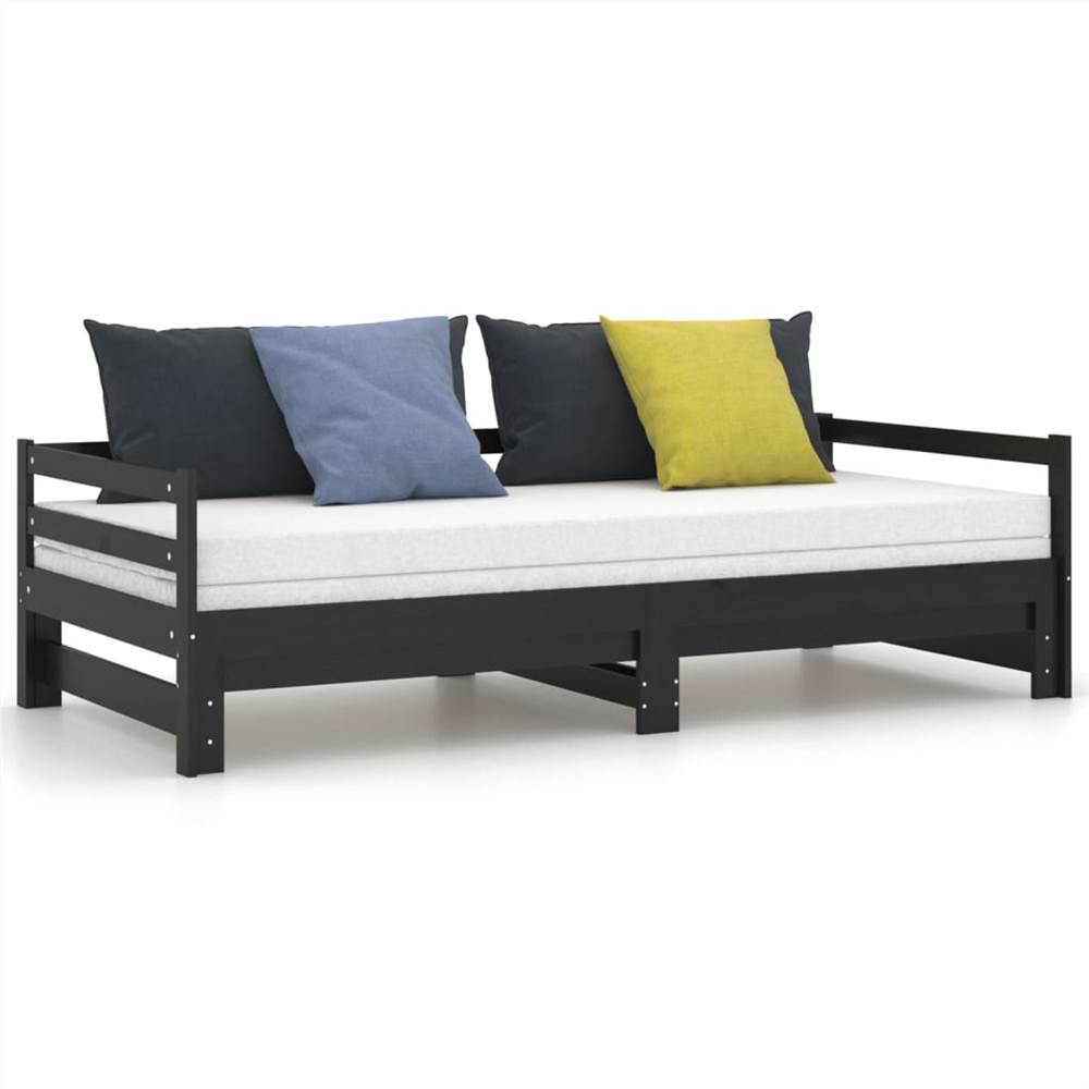 Pull-out Day Bed Black Solid Pinewood 2x