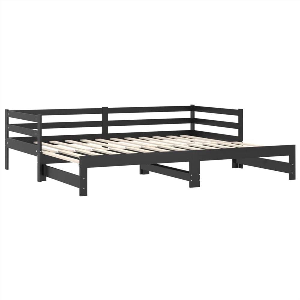 Pull-out Day Bed Black Solid Pinewood 2x