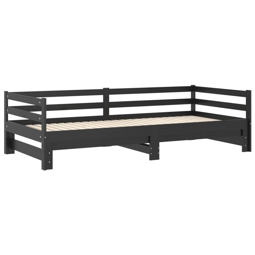 Pull-out Day Bed Black Solid Pinewood 2x