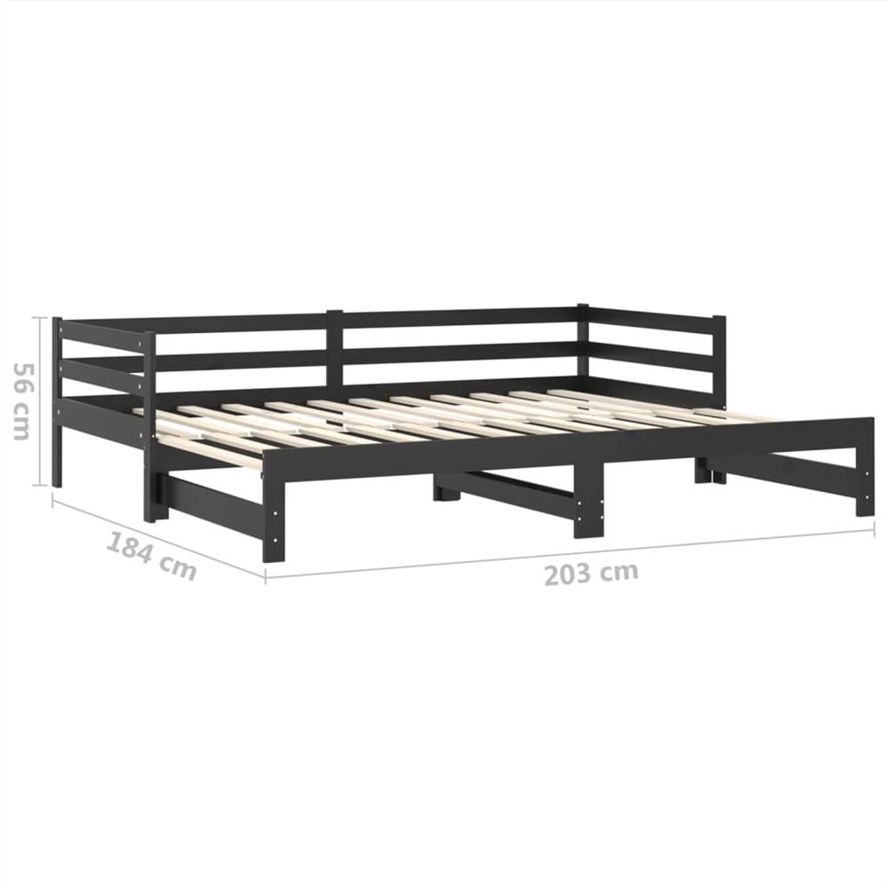 Pull-out Day Bed Black Solid Pinewood 2x