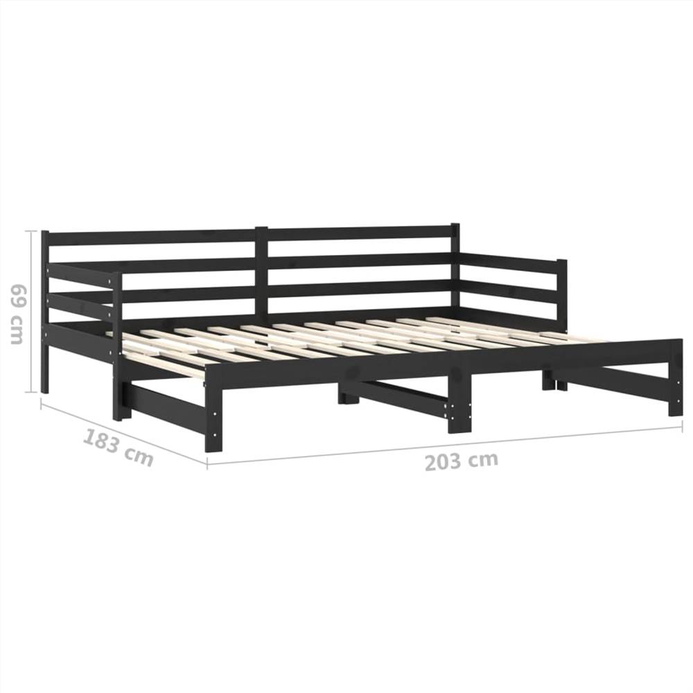 Pull-out Day Bed Black Solid Pinewood 2x