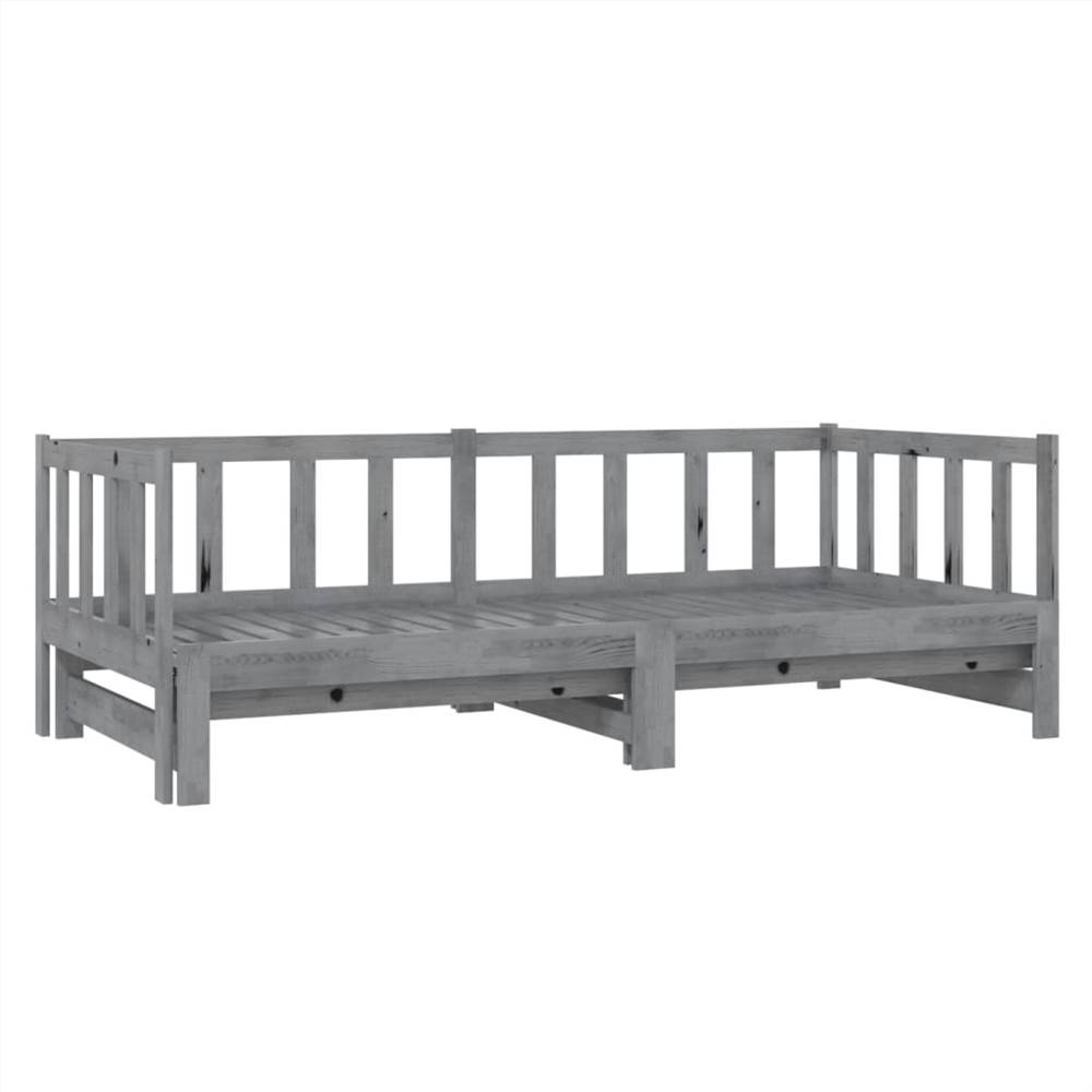 Pull-out Day Bed Grey Solid Pinewood 2x