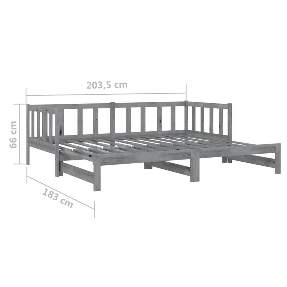 Pull-out Day Bed Grey Solid Pinewood 2x