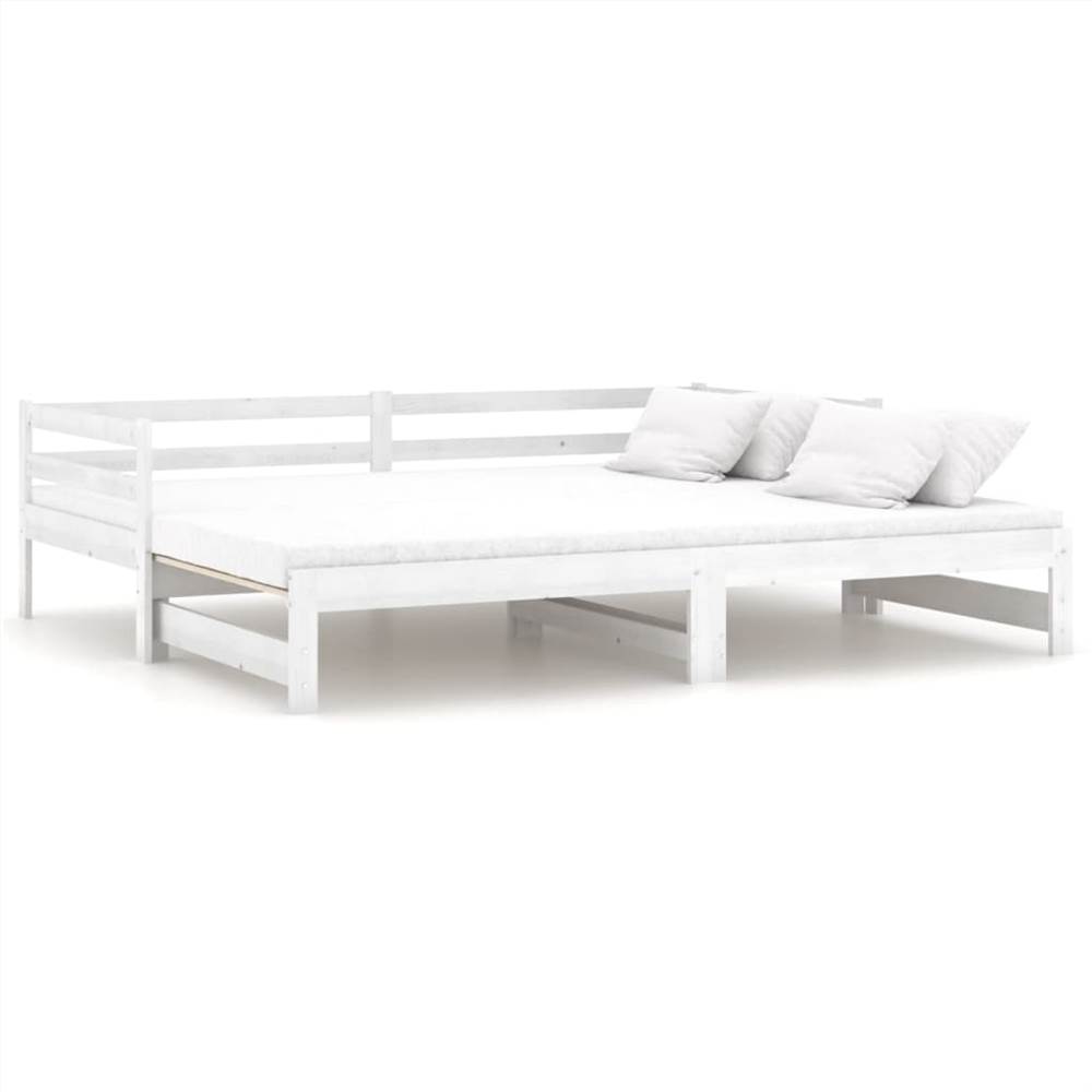 Pull-out Day Bed White Solid Pinewood 2x