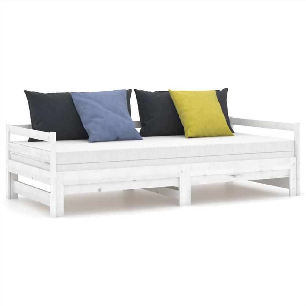 Pull-out Day Bed White Solid Pinewood 2x