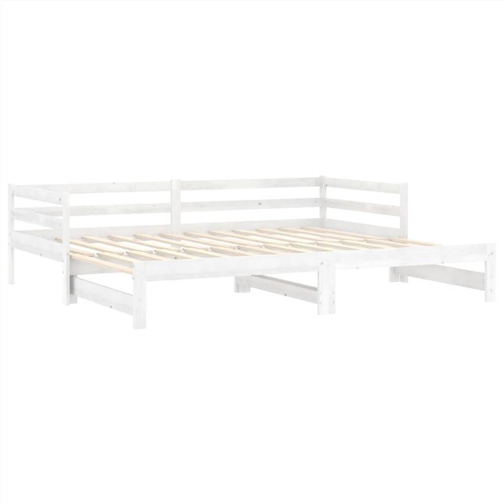 Pull-out Day Bed White Solid Pinewood 2x