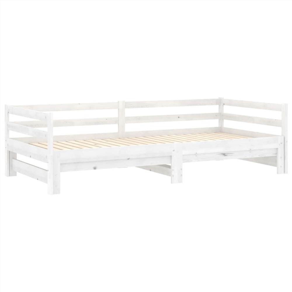 Pull-out Day Bed White Solid Pinewood 2x