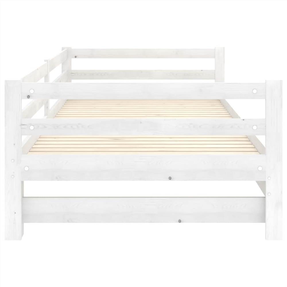 Pull-out Day Bed White Solid Pinewood 2x
