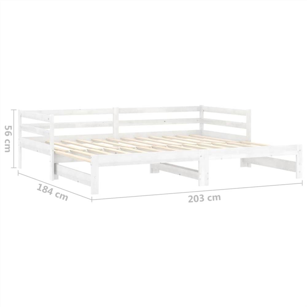Pull-out Day Bed White Solid Pinewood 2x