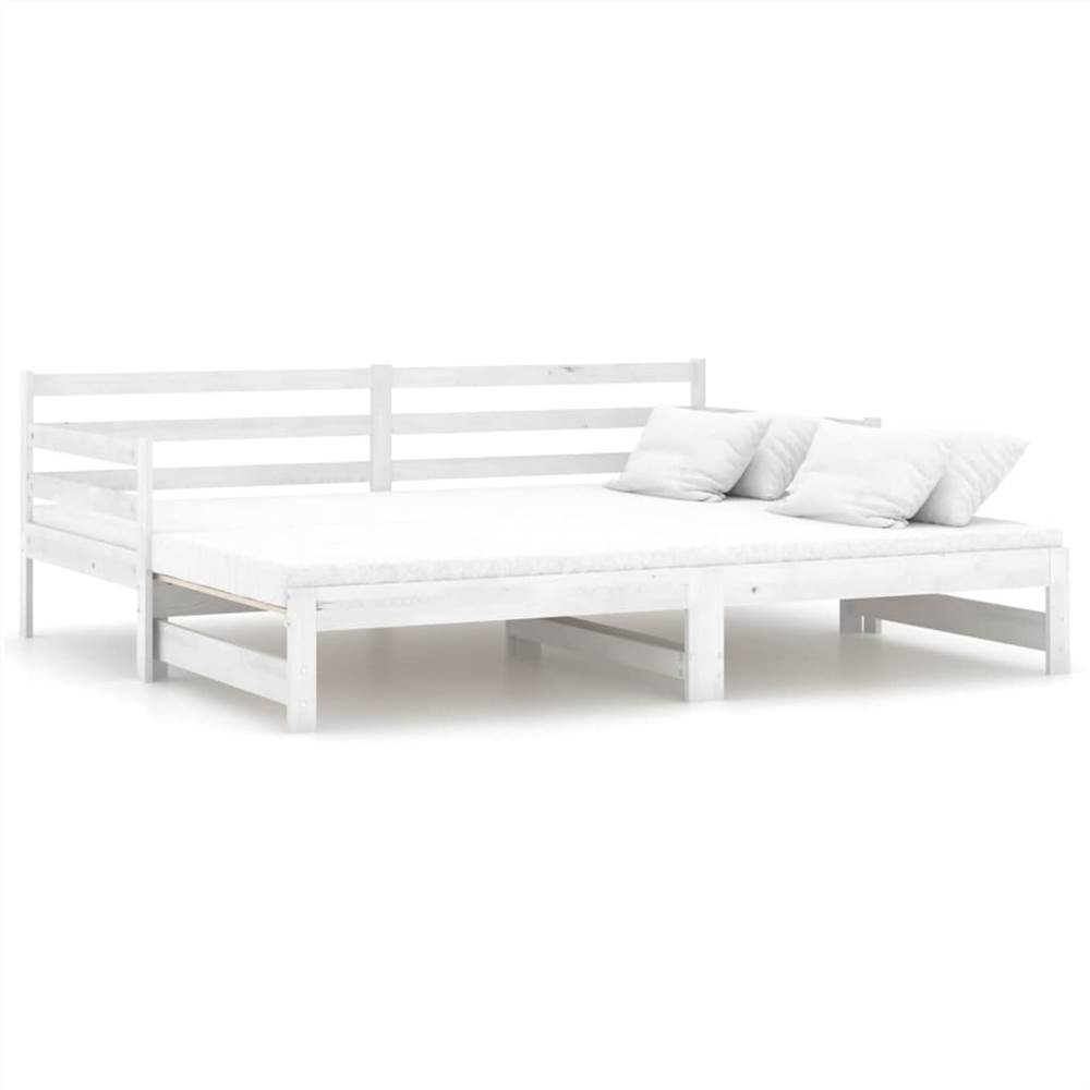 Pull-out Day Bed White Solid Pinewood 2x