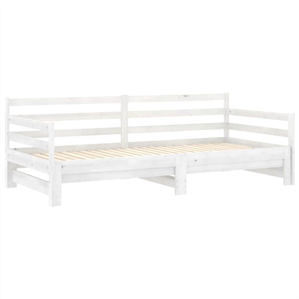 Pull-out Day Bed White Solid Pinewood 2x