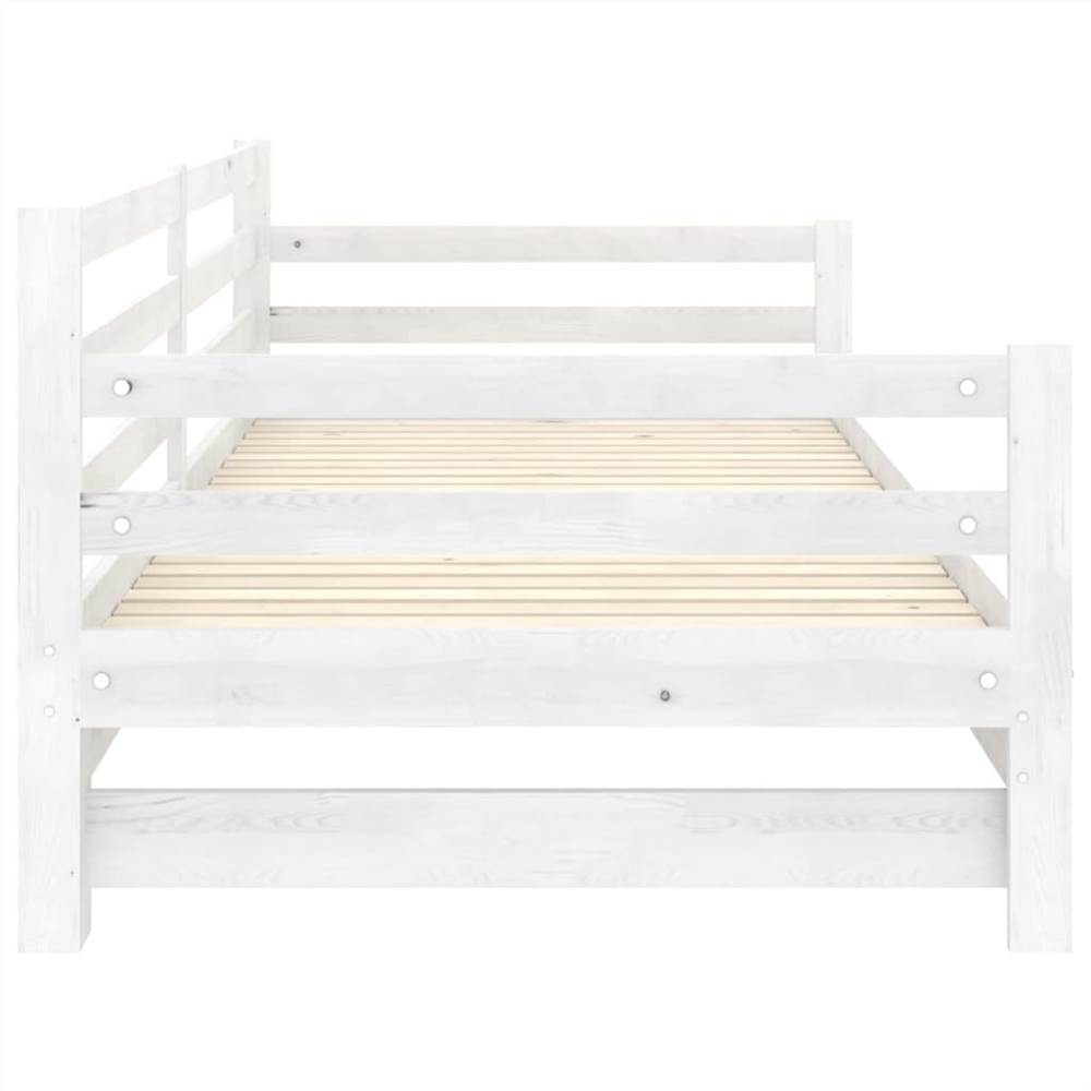 Pull-out Day Bed White Solid Pinewood 2x